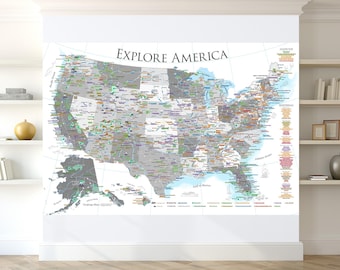 Wall Decal - USA Map - USA Black and White - Wall Sticker Room Decor Map Decor - Educational Map