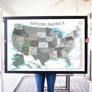 Framed National Parks Travel Map National Park Map Black And White Edition Usa Travel Map | Etsy