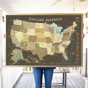 USA Map for Kids Frame Push Pin Tracking Map or Wall Map Framed map on foam core Size: 24x18 inch map Includes 100 map pins