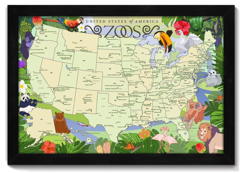Top Zoos in the US Map Best Zoos Across America Animal and Etsy