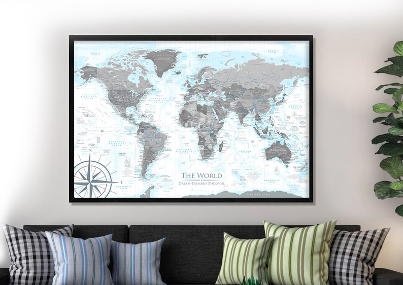 framed wall maps with pins