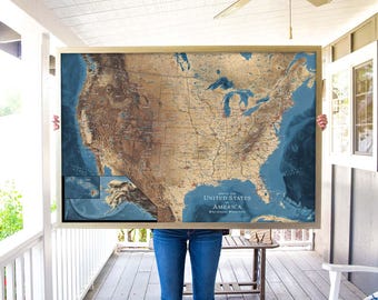 National Parks Push Pin Map of the United States - Rolled Poster, Framed or Stretched Canvas