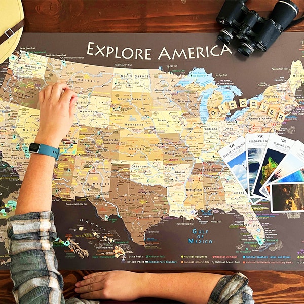 Historical United States Travel Sites, Map of the USA 63 National Parks, National Monuments, Detailed Cities, Destinations, Roads, Hike Gift