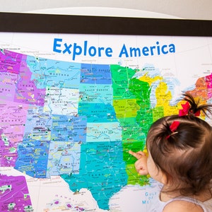 USA Map for Kids  |  Bright Colorful Map - Personalized Gift |  Kids Map Gift | Children's USA Rainbow Map |  Framed USA Map or Map Poster