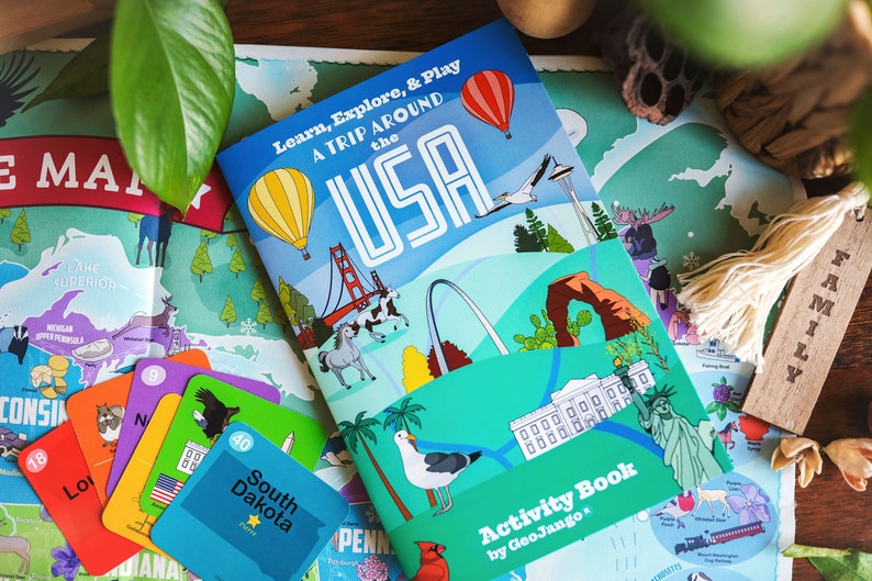 Large usa map for kids colorful beautifully illustrated etsy