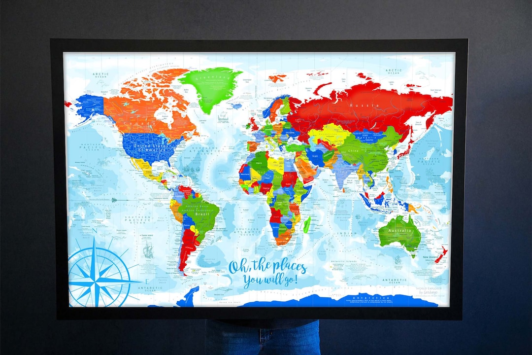 World Map for Kids, Bright Colors, Homeschool Room Wall Art, Atlas Wall ...