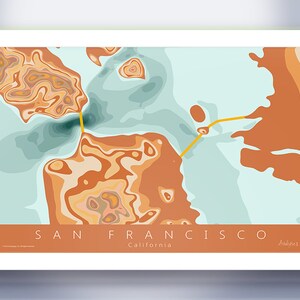 San Francisco Map Wall Art, Topo Contour Map of the Terrain and SF Bay Seafloor, Made in California