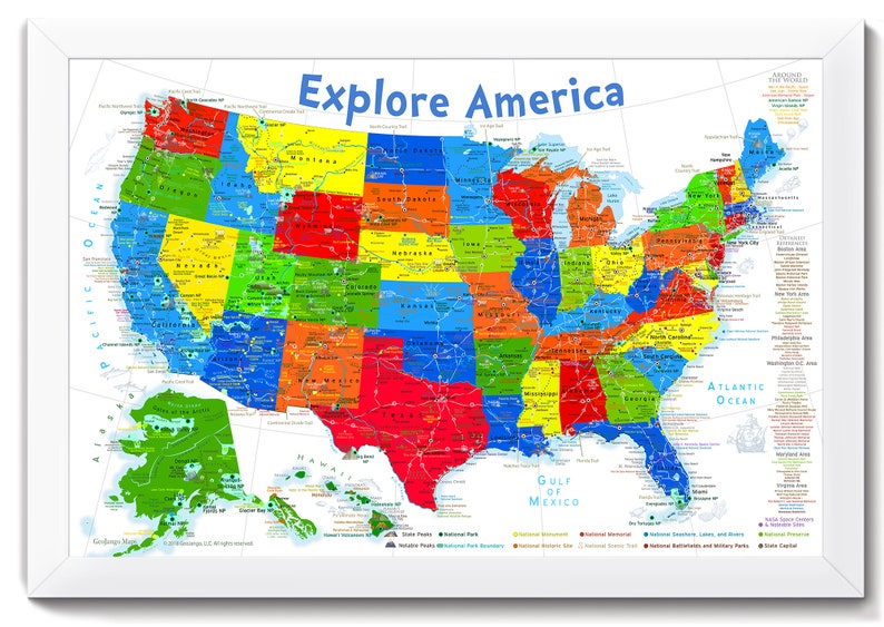 USA Map for Kids Primary Color Edition Oh the Places | Etsy
