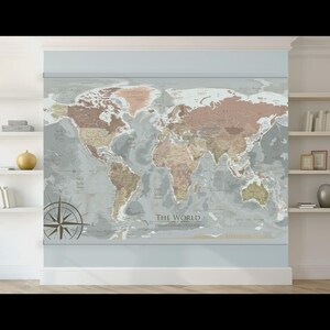 World Map Wall Decal – Vintage Columbus Map – Peel and Stick Fabric Sticker – Educational & Interactive – Home, Office, Travel Decor