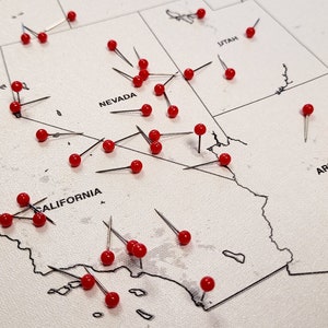 USA Push Pin Travel Map with Pins Labeled with States, Custom US Political Map Adventure, Handmade Mother&#39;s Day Pinboard