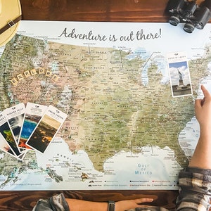 Personalized USA Push Pin Travel Map with 63 National Parks, Monuments, Historical Cities - Framed, Canvas, Poster - Custom Handmade Gift