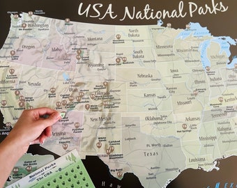 National Parks Sticker Map, Mark Your USA Travels, Bucket List Checklist, Cleaner than Scratch-Off with Flexible Vinyl Stickers