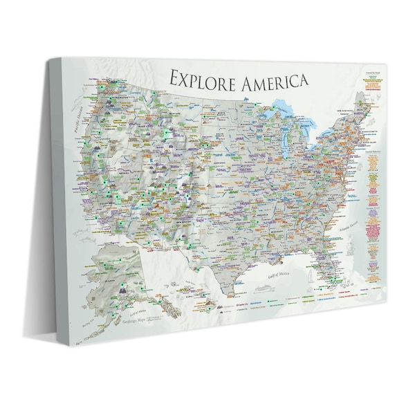 National Parks Travel Map, Framed Push Pin Map or Poster Print, Detailed USA Map with Roads and Historical Sites - Professional Geography