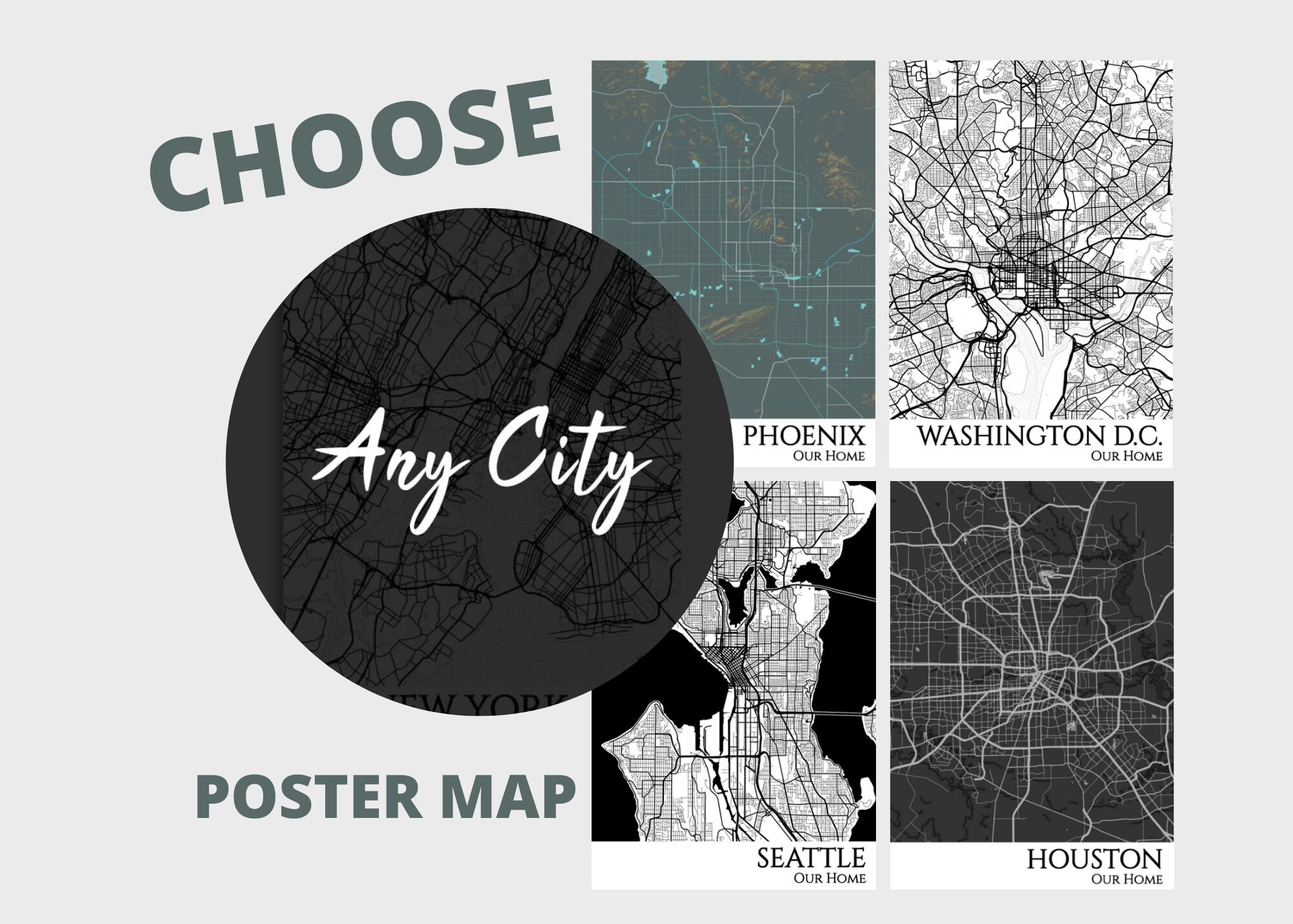 City Map Poster Select Your City City Map Poster Wall Art Etsy