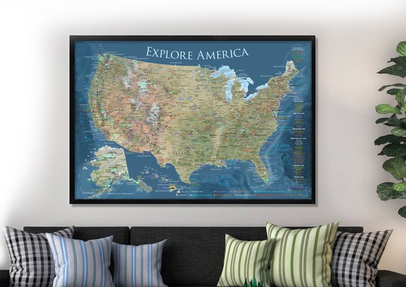 Large Push Pin World Map Pin Board Framed, Voyager 2 Edition, Detailed  Cities, Terrain and Oceanography - 500 Pins Included Designed by a  Professional