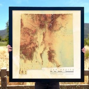 New Mexico Map Topographic Shaded Relief, Hydrology, Roads, Lakes, Rivers, Fine Art Print or Beautiful Solid Wood Framed Wall Art