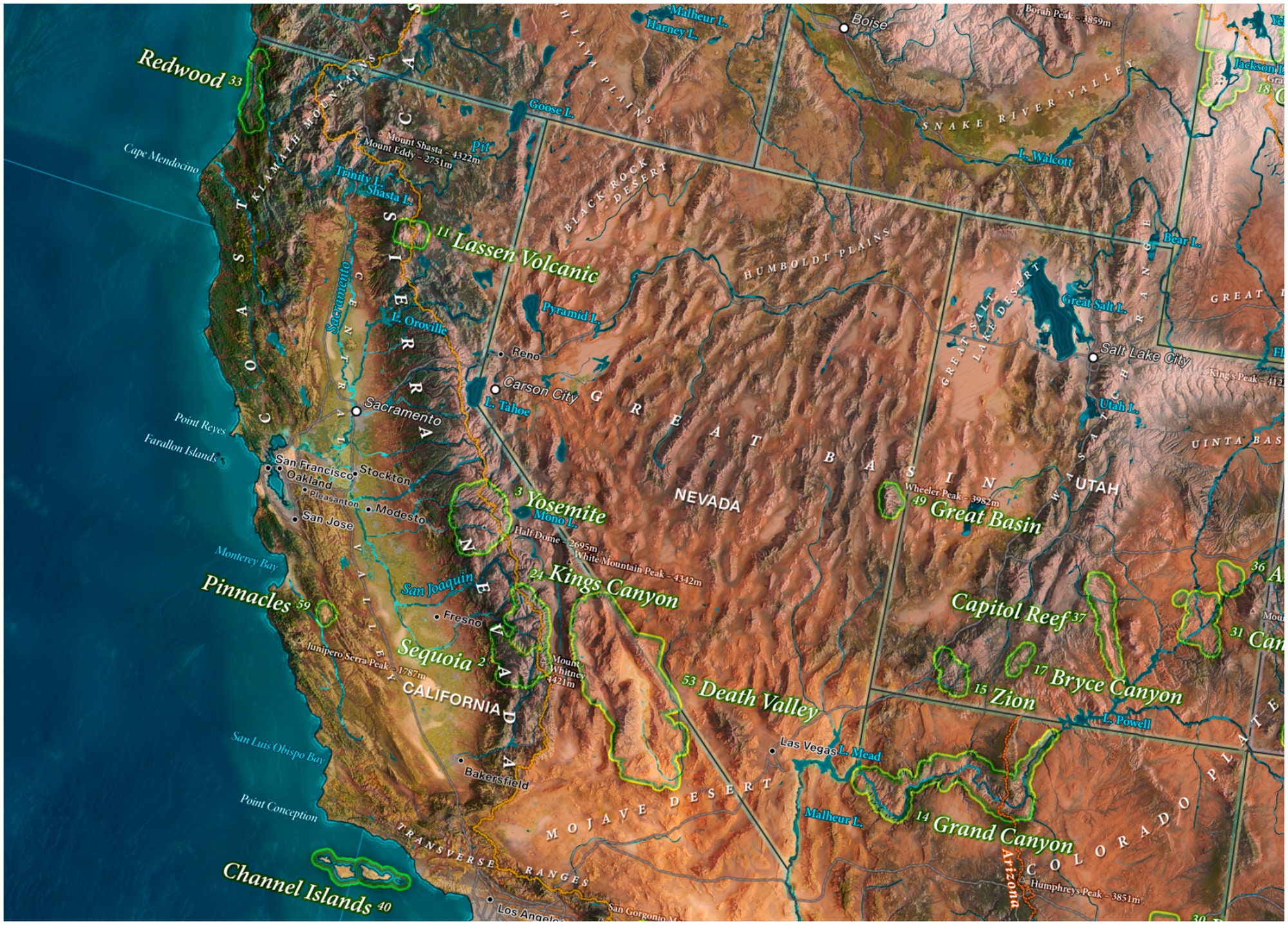 USA Push Pin Travel Map - Physical Elevation Map Featuring National
