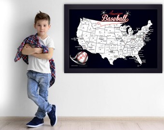 Personalized Ballpark Quest Map:  Baseball Park Pin Map - Ballparks Sports Map - Pin Map or Map Poster - Fan Travel Tracker