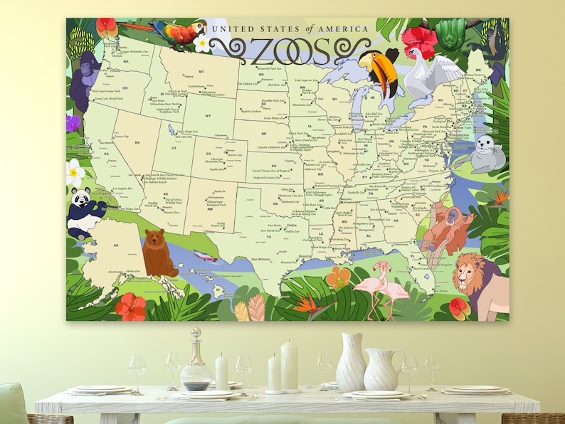 Top Zoos in the US Map Best Zoos Across America Animal and - Etsy