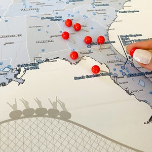 Theme Park Poster or Push Pin Map, Roller Coasters and Top Amusement Parks in the USA, includes Disneyland, Disney World, Universal