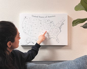 Personalized Mini USA Travel Map with Pins Labeled with States, Custom United States Political Map Adventure, Handmade Mother's Day Pinboard