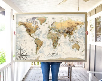 World Map Wall Art - Vintage World Map with Modern Geography - Created by a Professional Geographer