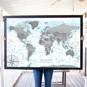framed world map light blue