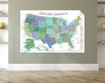 USA Map Wall Decal - USA Map - USA White - Wall Sticker Room Decor Map Decor - Educational Map