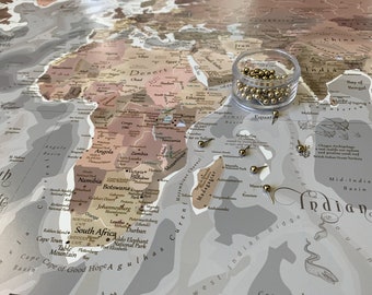 World Push Pin Map Travel Gift, Large Wall Art, Personalized Legend, Detailed Labels Office Pinboard with Pinnable Canvas Options