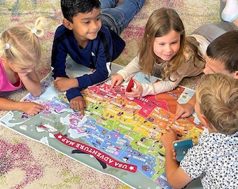 USA Map for Kids Illustrated |  United States Geography Games for Kids | Learn State Capitals, State Flowers, Animals, Landmarks and more!