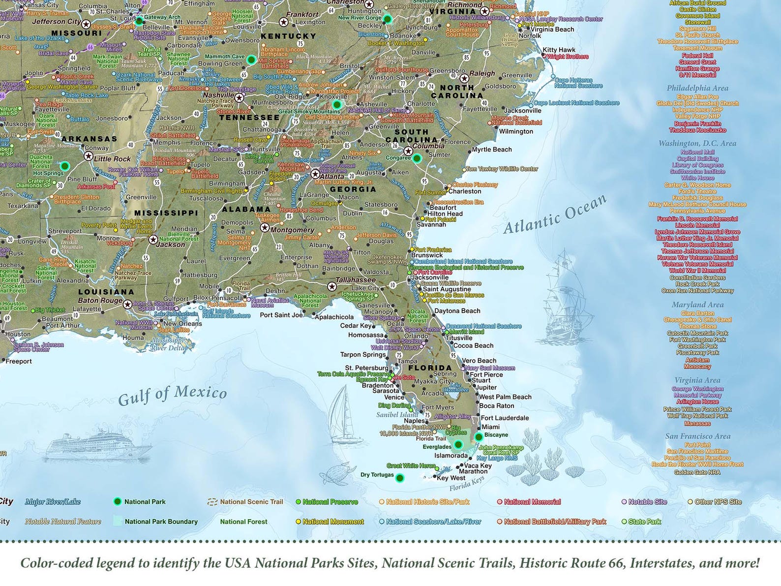 Map of USA National Park Map Framed Push Pin or Print, Elevation