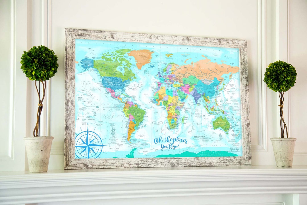 Educational World Map for Kids Room, Soft Pastel Colors, Detailed ...