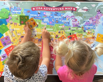 Large USA Map for Kids, Colorful Beautifully Illustrated Landmarks, Animals, and Birds, State Capitals, Geography Learning for 5 to 12 years