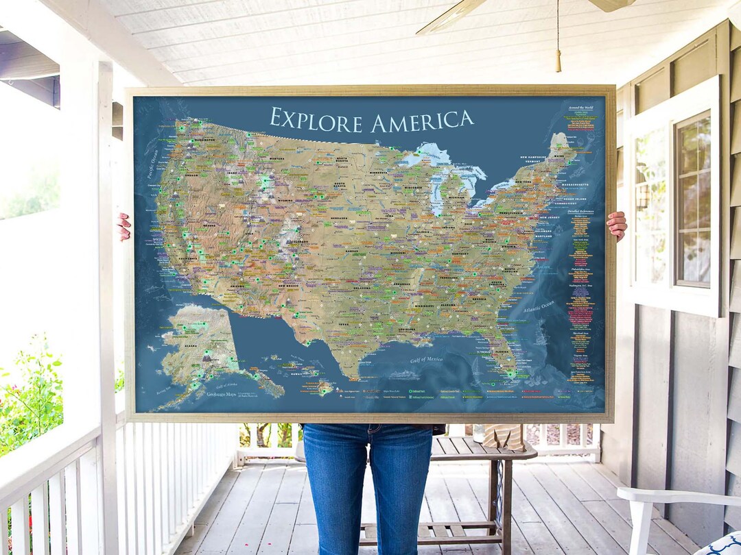 Landform Map of the USA and National Parks, Travel Tracker, Topo