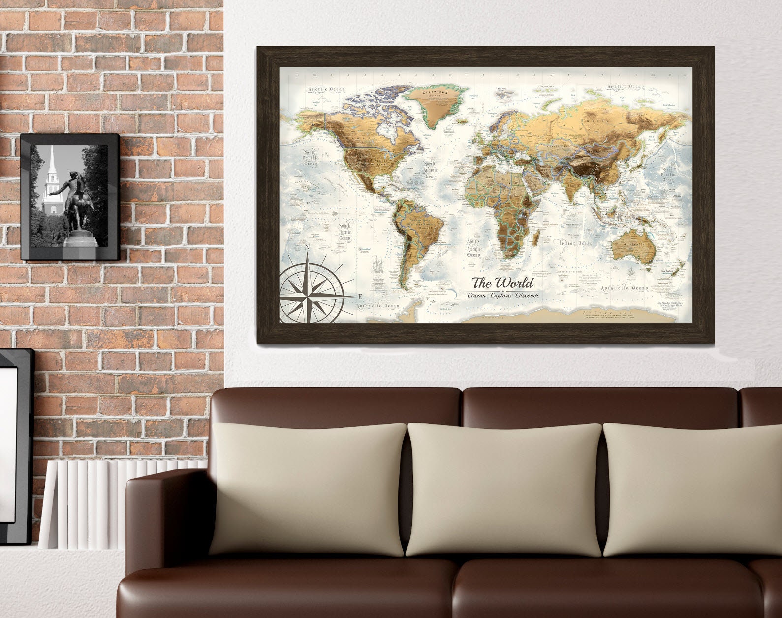 World Map Push Pin Illustrated World Map With Terrain Etsy UK