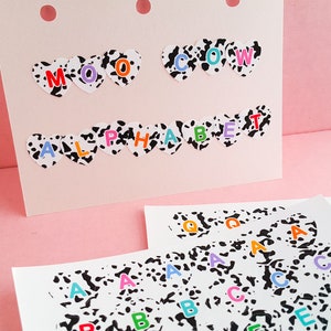 Polco et journal/Bujo Deco, feuille d'autocollants alphabet coeur de vache moo