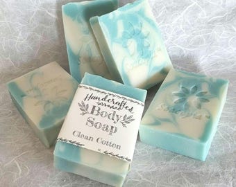 Clean Cotton Handmade Bar Soap, with Shea Butter, Coconut, Olive, Macadamia and Sunflower Oils