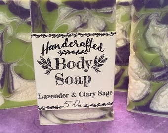 Clary Sage & Lavender Handmade Bar Soap, Herbal Scented for Men and Women