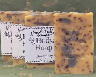Rosemary Soap for Oily Skin, Cold Process Bar with Coconut, Grapeseed, Olive Oils
