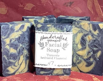Turmeric and Activated Charcoal Vegan Facial Soap, Handmade Soap Bar