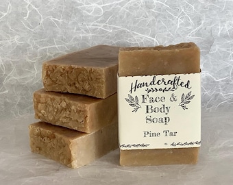 Pine Tar Soap: Sensitive Skin, Shea and Mango Butter (4.6 oz), Handmade Soap Bar