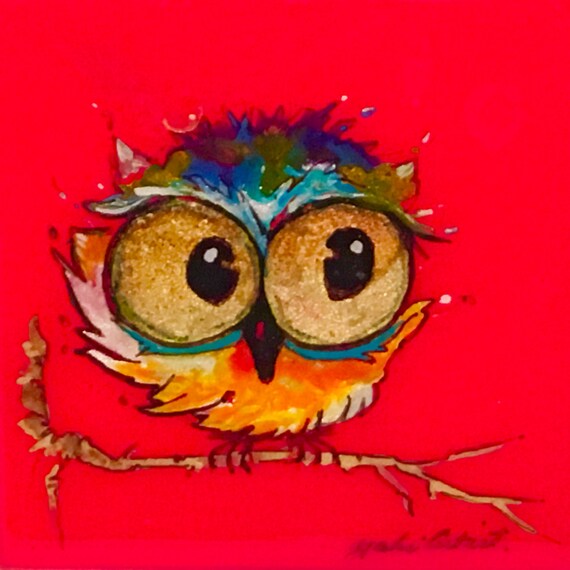 Alcohol Ink Owl 3 Watercolor Of Baby Owl Whimsical Colorful