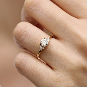 Round Diamond and Trilliant Diamond 14K Gold Engagement Ring