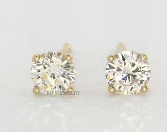 Diamond Studs,4 Prong Martini Setting Stud, 14 Yellow Gold, White Gold Earrings, 1/2 ct, Round Brilliant Cut Diamond Earrings