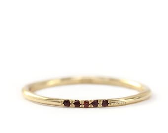 14k Yellow Gold Garnet Ring: Handmade Pave Band
