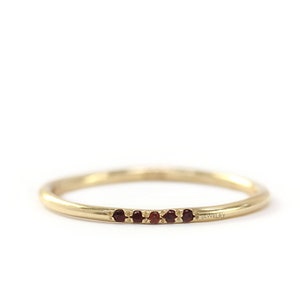 14k Yellow Solid Gold  Garnet Ring In Pave Set, Garnet Pave Thin Band,,Wedding Garnet Band