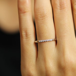 14k White Solid Gold Diamond Wedding Band In Micro Pave Set,Thin Diamond Wedding Ring,Half Eternity Dainty Wedding Band, Stcking Ring
