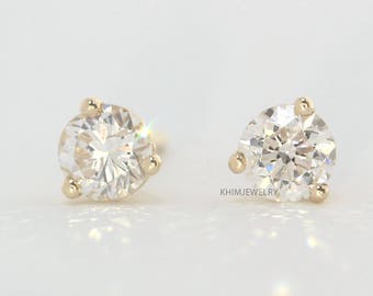 Round Three-Prong Martini Diamond Stud Earrings,14k Yellow Gold, White Gold Earrings, 1/2 ct, Round Brilliant Cut Diamond Earrings