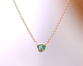 Emerald Necklace, Simple Necklace,Yellow White Rose Gold 14K Classic Necklace,14k Yellow Gold Necklace