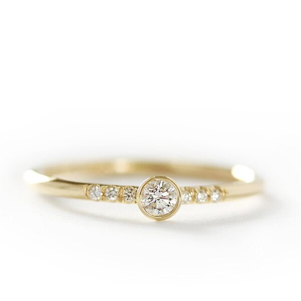 14k Gelbgold Diamant Verlobungsring: Handgefertigter Stapelring